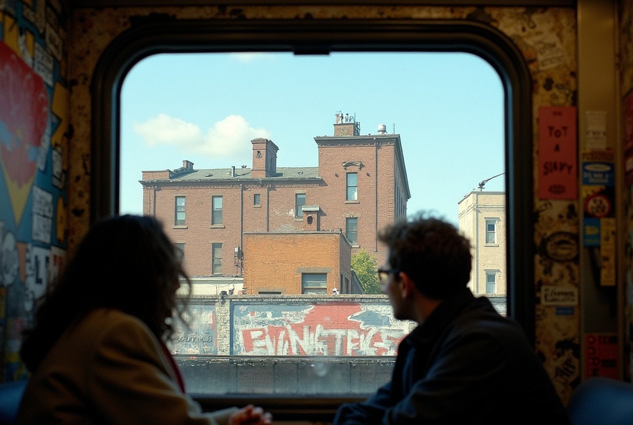 View from a J train window of a painted rooftop piece