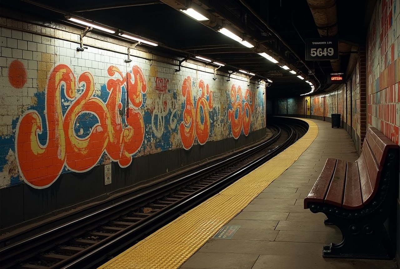 Elevated subway platform bench at 149th Street–Grand Concourse, tracks curving away
