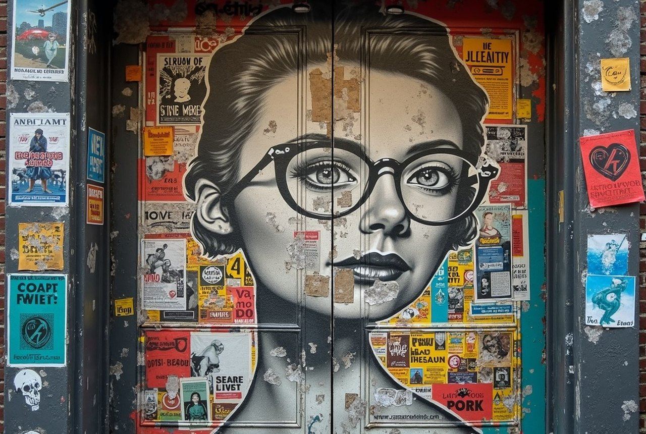 Peeling layered wheatpaste posters on a Lower East Side doorway