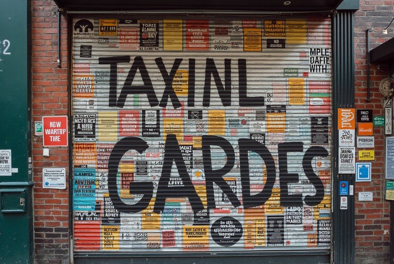 Poster-covered Manhattan wall with bold protest typography